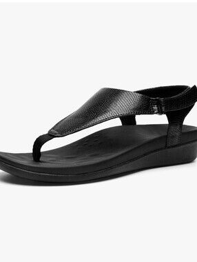 Arch Support Comfort Black Faux Snake Skin Thong Sandal (37/6.5)Adjustable Strap